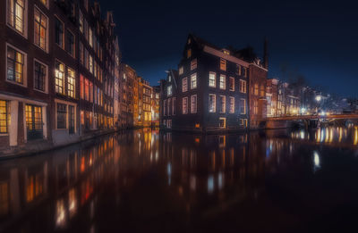 Reflection of illuminated buildings in water