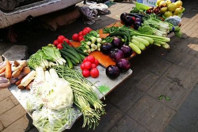 High angle view of fruits for sale in market