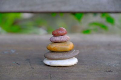 Stack of stones on table