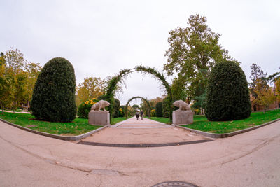 Footpath in park against clear sky