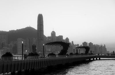 View of buildings in city against clear sky