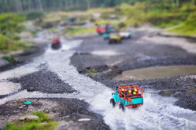 High angle view of vehicles on road