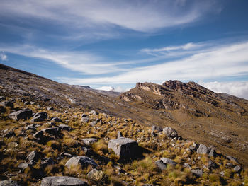 Scenic view of rocky mountains against sky