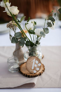 High angle view of christmas decorations on table