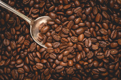Coffee beans with silver spoon