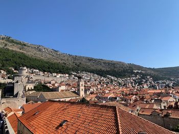 High angle view of townscape against sky