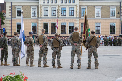 Group of people in front of building