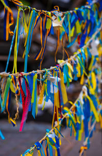 Close-up of colorful ribbons