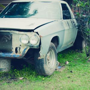 Vintage car on field