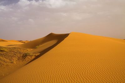 Sand dunes in desert against sky