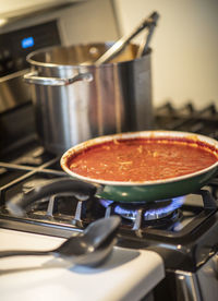 Close-up of cooking pan in kitchen at home