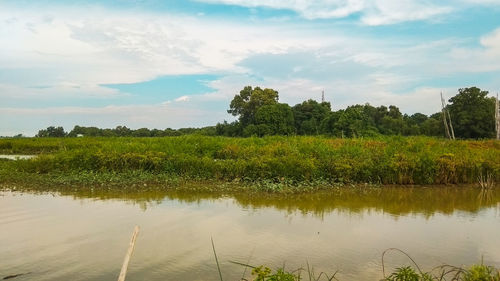 Scenic view of lake against sky