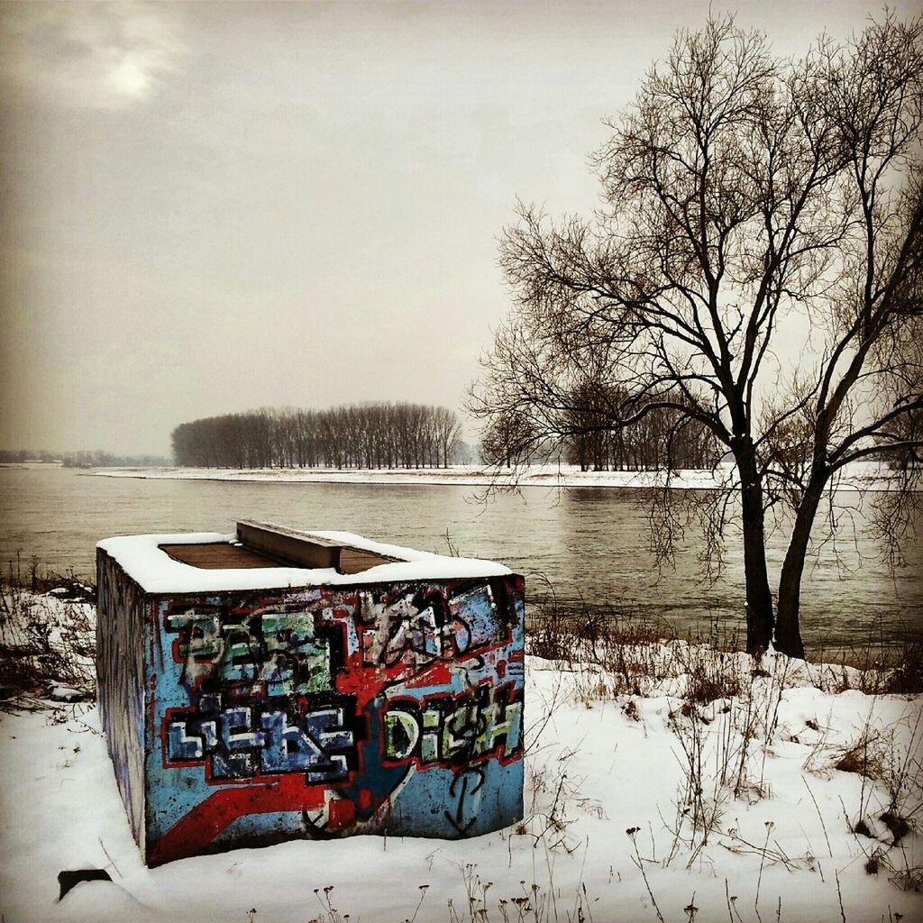 tree, winter, tranquility, water, tranquil scene, cold temperature, snow, sky, nature, bare tree, scenics, beauty in nature, weather, day, beach, sea, outdoors, no people, lake, season