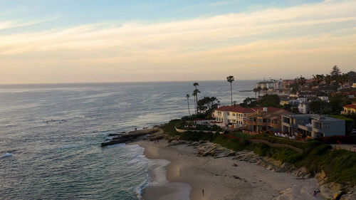 Drone photo of large homes at the coast in la jolla, california