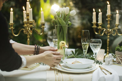 Food on a beautifully decorated easter table