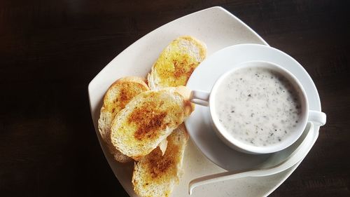 Close-up of breakfast served on table