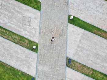 High angle view of people on grass