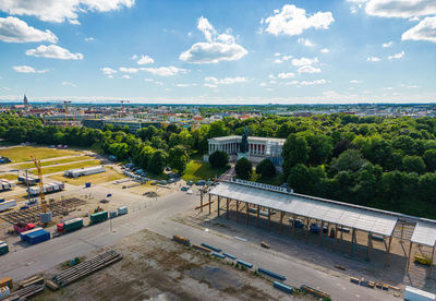 High angle view of cityscape against sky