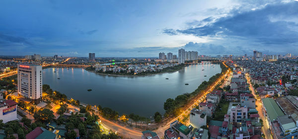 High angle view of city buildings