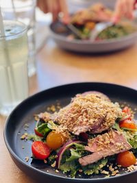 Close-up of food in plate on table