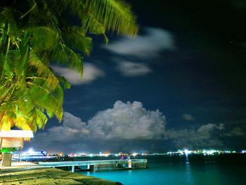 Panoramic view of sea against sky at night