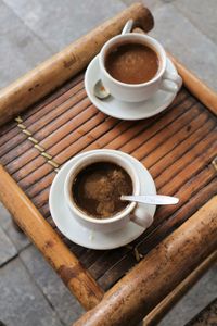 High angle view of coffee on table