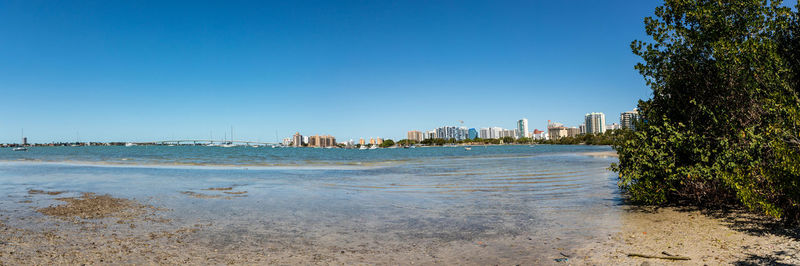 Sarasota bay with the john ringling causeway bridge in the background in sarasota, florida