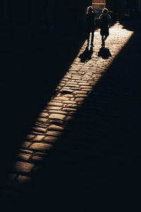 Rear view of silhouette people walking on footpath