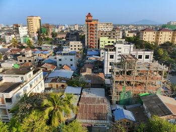 High angle view of buildings in city