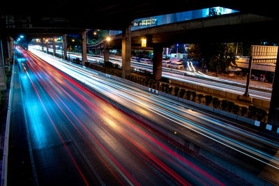 Light trails on road at night