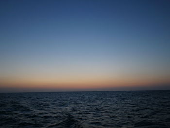 Scenic view of sea against clear sky during sunset