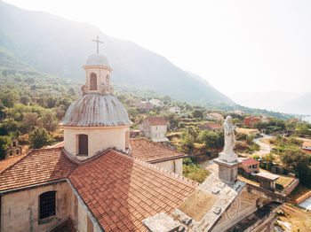 High angle view of buildings in town