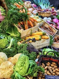 Various vegetables for sale at market stall