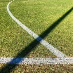 High angle view of soccer field