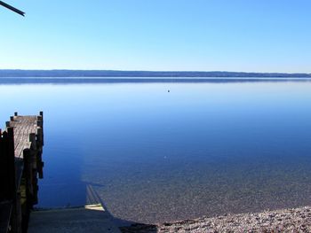 Scenic view of sea against clear blue sky