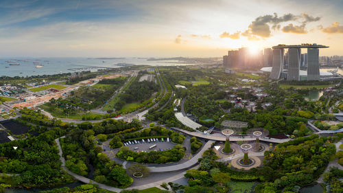 Panorama of aerial view of singapore downtown, on february 3, 2020 in singapore.