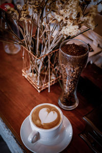 Close-up of coffee served on table