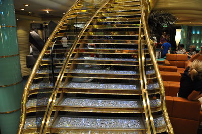 High angle view of people on steps