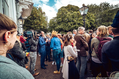 People on street in city