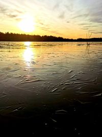 Scenic view of lake against sky during sunset