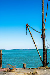 Scenic view of sea against clear blue sky