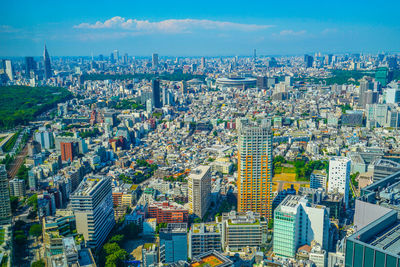 High angle view of cityscape against sky