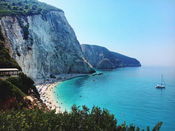 Scenic view of sea against clear sky