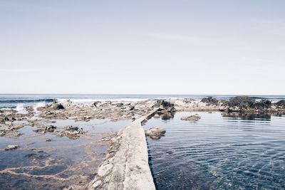 Scenic view of sea against clear sky