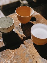 High angle view of coffee on table