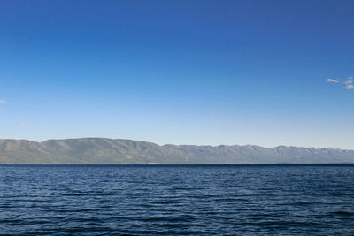 Scenic view of sea against clear blue sky