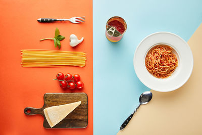 High angle view of food on table