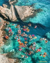 High angle view of rock formation in sea