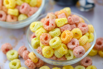 High angle view of food in bowl on table