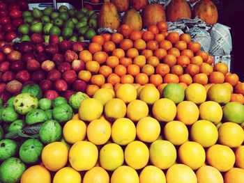 High angle view of fruits for sale at market stall